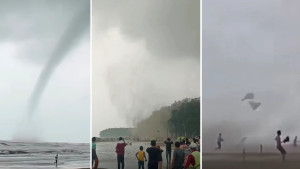 কক্সবাজার সৈকতে হঠাৎ টর্নেডোর আঘাত, আতঙ্কে পর্যটকেরা